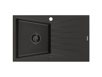 Granitový drez Mexen Cesar s 1 misou a odkapávačom 775 x 470 mm, čierna/zlatá metalíza, čierny sifón - 6514771010-75-B
