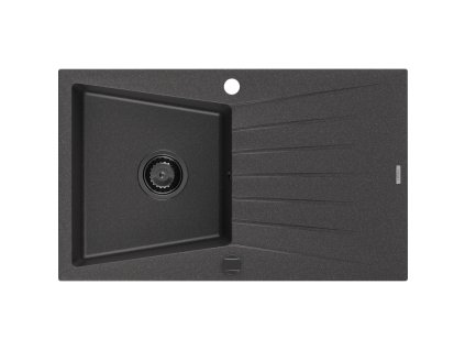 Granitový drez Mexen Cesar s 1 misou a odkapávačom 775 x 470 mm, čierny bodkovaný, čierny sifón - 6514771010-76-B