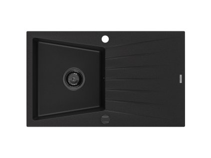Granitový drez Mexen Cesar s 1 misou a odkapávačom 775 x 470 mm, čierny, čierny sifón - 6514771010-77-B