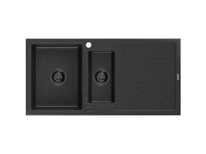 Mexen Andres 1,5-bowl granitový drez s odkapávačom 1000 x 500 mm čierny/strieborný metalický sifón čierny - 6515101510-73-B