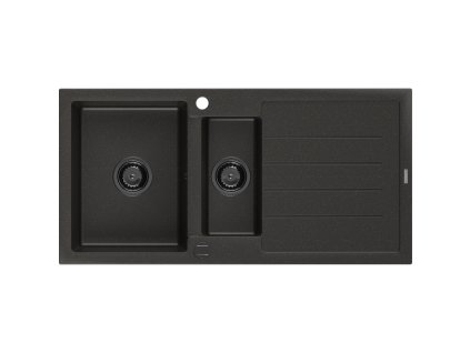 Granitový drez Mexen Andres s 1,5 miskou a odkapávačom 1000 x 500 mm čierny/zlatý metalický, čierny sifón - 6515101510-75-B