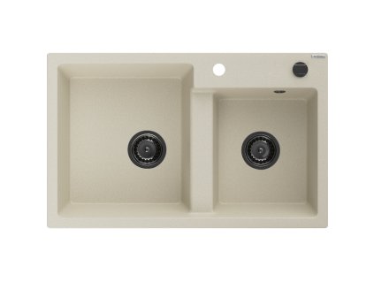 Mexen Tomas 2-komorový granitový drez 800 x 500 mm, béžový, čierny sifón - 6516802000-69-B