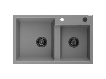 Granitový drez Mexen Tomas s 2 misami 800 x 500 mm, sivý, čierny sifón - 6516802000-71-B