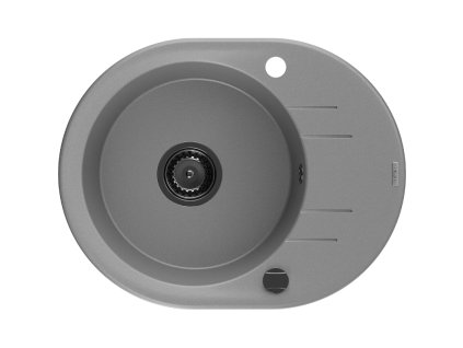 Granitový drez Mexen Kevin s 1 misou a odkapávačom 586 x 458 mm, sivý, čierny sifón - 6517581005-71-B