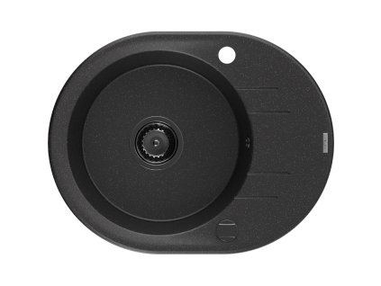 Granitový drez Mexen Kevin s 1 misou a odkapávačom 586 x 458 mm, čierna/strieborná metalíza, čierny sifón - 6517581005-73-B