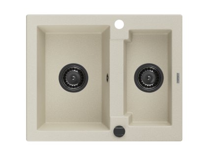 Granitový drez Mexen Carlos s 1,5 misky 582 x 475 mm, béžový, čierny sifón - 6518581500-69-B