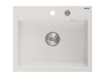 Granitový drez Mexen Oscar s 1 misou 580 x 490 mm, biely, chrómový sifón - 6519581000-20