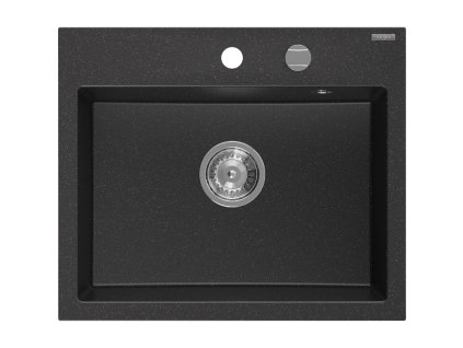 Granitový drez Mexen Oscar s 1 misou 580 x 490 mm, čierna/strieborná metalíza, chrómový sifón - 6519581000-73