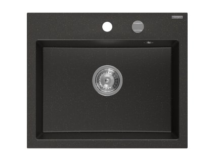Granitový drez Mexen Oscar s 1 misou 580 x 490 mm, čierna/zlatá metalíza, chrómový sifón - 6519581000-75