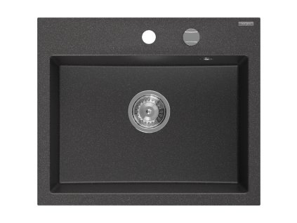Granitový drez Mexen Oscar s 1 misou 580 x 490 mm, čierny bodkovaný, chrómový sifón - 6519581000-76