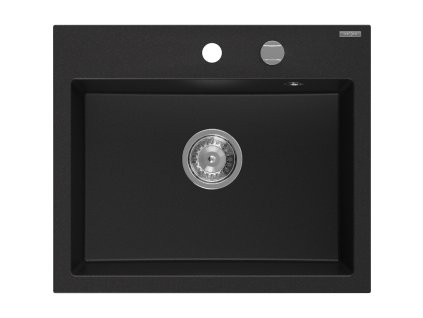 Granitový drez Mexen Oscar s 1 misou 580 x 490 mm, čierny, chrómový sifón - 6519581000-77