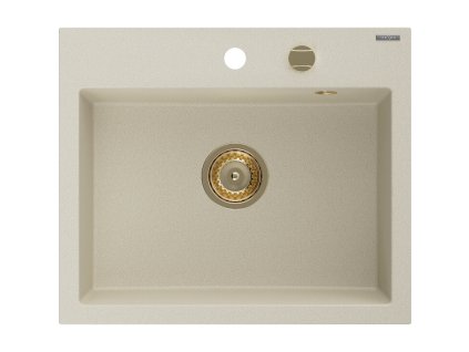Granitový drez Mexen Oscar s 1 misou 580 x 490 mm, béžový, zlatý sifón - 6519581000-69-G