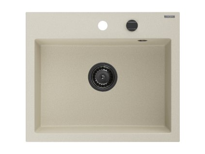 Granitový drez Mexen Oscar s 1 misou 580 x 490 mm, béžový, čierny sifón - 6519581000-69-B