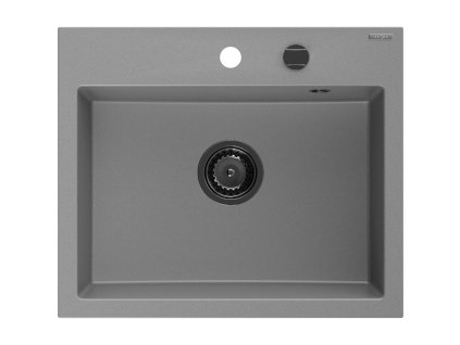 Granitový drez Mexen Oscar s 1 misou 580 x 490 mm, sivý, čierny sifón - 6519581000-71-B
