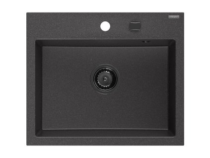 Granitový drez Mexen Oscar s 1 misou 580 x 490 mm, čierny bodkovaný, čierny sifón - 6519581000-76-B