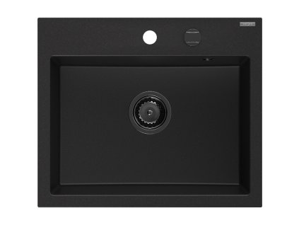 Granitový drez Mexen Oscar s 1 misou 580 x 490 mm, čierny, čierny sifón - 6519581000-77-B