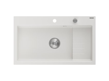 Granitový drez Mexen Omar s 1 misou 800 x 480 mm, biely, chrómový sifón - 6520801005-20