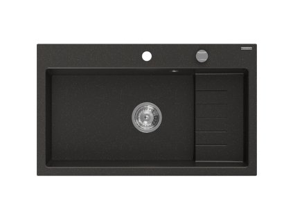 Granitový drez Mexen Omar s 1 misou 800 x 480 mm, čierna/zlatá metalíza, chrómový sifón - 6520801005-75