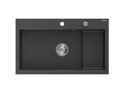 Granitový drez Mexen Omar s 1 misou 800 x 480 mm, čierny bodkovaný, chrómový sifón - 6520801005-76