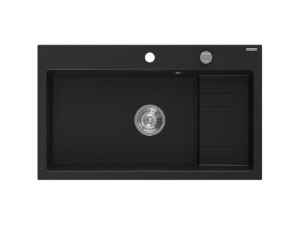 Granitový drez Mexen Omar s 1 misou 800 x 480 mm, čierny, chrómový sifón - 6520801005-77
