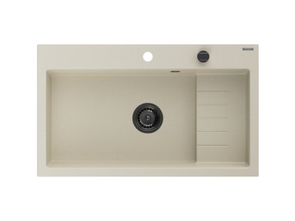 Granitový drez Mexen Omar s 1 misou 800 x 480 mm, béžový, čierny sifón - 6520801005-69-B