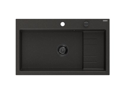 Granitový drez Mexen Omar s 1 misou 800 x 480 mm, čierna/zlatá metalíza, čierny sifón - 6520801005-75-B