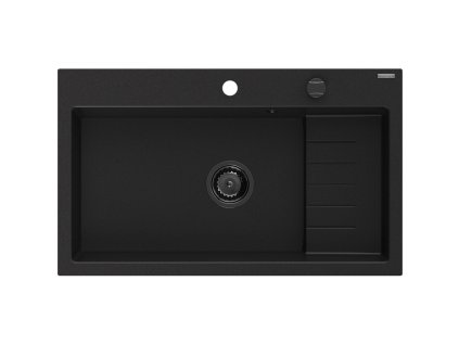 Granitový drez Mexen Omar s 1 misou 800 x 480 mm, čierny, čierny sifón - 6520801005-77-B