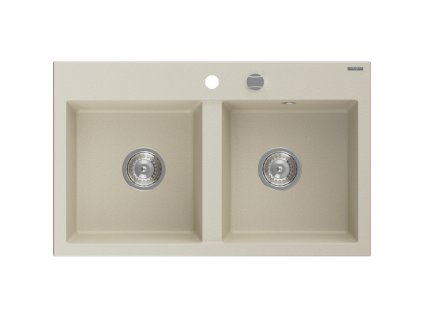 Mexen Hektor 2-komorový granitový drez 800 x 480 mm, béžový, chrómový sifón - 6521802000-69
