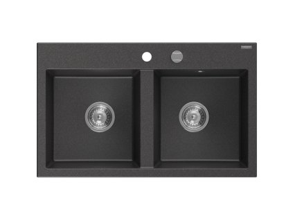 Mexen Hektor 2-komorový granitový drez 800 x 480 mm, čierny bodkovaný, chrómový sifón - 6521802000-76