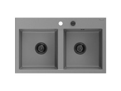 Granitový drez Mexen Hektor s 2 misami 800 x 480 mm, sivý, čierny sifón - 6521802000-71-B