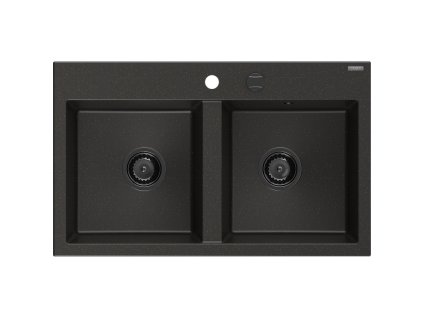 Granitový drez Mexen Hektor s 2 misami 800 x 480 mm, čierna/zlatá metalíza, čierny sifón - 6521802000-75-B