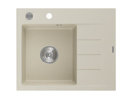 Mexen Ben 1-komorový granitový drez s odkapávačom vľavo 600 x 500 mm, béžový, chrómový sifón - 6522605000-69