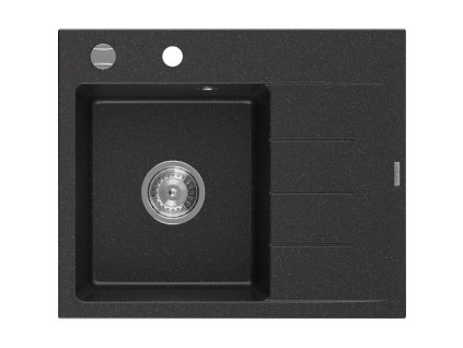 Mexen Ben 1-komorový granitový drez s odkapávačom vľavo 600 x 500 mm, čierna/strieborná metalíza, chrómový sifón - 6522605000-73