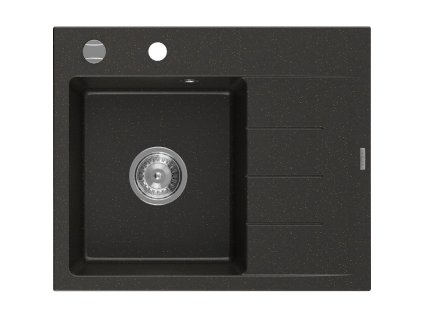 Granitový drez Mexen Ben s 1 misou a odkapávačom vľavo 600 x 500 mm, čierna/zlatá metalíza, chrómový sifón - 6522605000-75