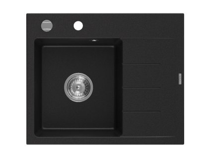 Granitový drez Mexen Ben s 1 misou a odkapávačom vľavo 600 x 500 mm, čierny, chrómový sifón - 6522605000-77