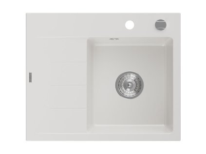 Mexen Ben 1-komorový granitový drez s odkapávačom vpravo 600 x 500 mm, biely, chrómový sifón - 6523605000-20