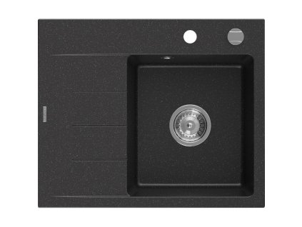 Mexen Ben 1-komorový granitový drez s odkapávačom vpravo 600 x 500 mm, čierna/strieborná metalíza, chrómový sifón - 6523605000-73