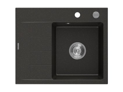 Granitový drez Mexen Ben s 1 misou a odkapávačom vpravo 600 x 500 mm, čierna/zlatá metalíza, chrómový sifón - 6523605000-75