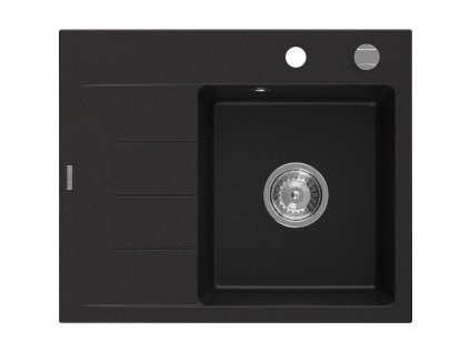 Mexen Ben 1-komorový granitový drez s odkapávačom vpravo 600 x 500 mm, čierny, chrómový sifón - 6523605000-77