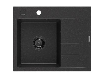 Mexen Ben 1-komorový granitový drez s odkapávačom vľavo 600 x 500 mm čierny/strieborný metalický, sifón čierny - 6522605000-73-B