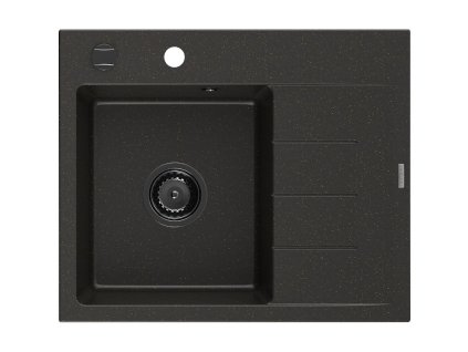 Granitový drez Mexen Ben s 1 misou a odkapávačom vľavo 600 x 500 mm, čierna/zlatá metalíza, čierny sifón - 6522605000-75-B
