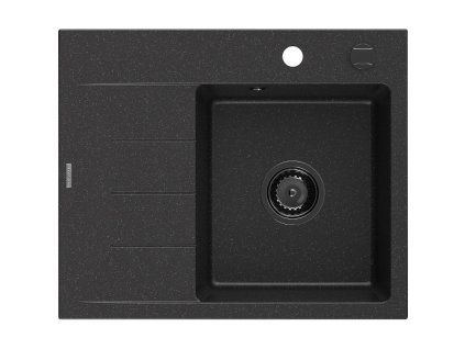 Mexen Ben 1-komorový granitový drez s odkapávačom vpravo 600 x 500 mm čierny/strieborný metalický sifón čierny - 6523605000-73-B