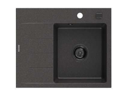Mexen Ben 1-komorový granitový drez s odkapávačom vpravo 600 x 500 mm, čierny bodkovaný, čierny sifón - 6523605000-76-B