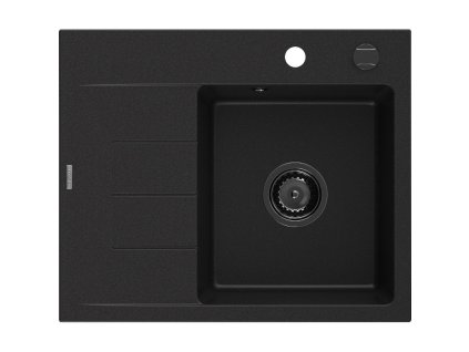 Mexen Ben 1-komorový granitový drez s odkapávačom vpravo 600 x 500 mm, čierny, čierny sifón - 6523605000-77-B