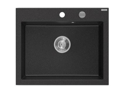 Granitový drez Mexen Elix s 1 misou 600 x 500 mm, čierna/strieborná metalíza, chrómový sifón - 6525601005-73