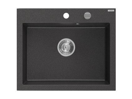 Granitový drez Mexen Elix s 1 misou 600 x 500 mm, čierny bodkovaný, chrómový sifón - 6525601005-76
