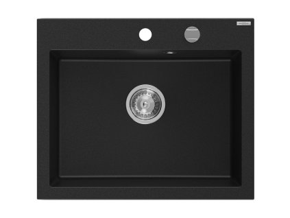 Granitový drez Mexen Elix s 1 misou 600 x 500 mm, čierny, chrómový sifón - 6525601005-77