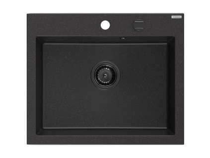 Granitový drez Mexen Elix s 1 umývadlom 600 x 500 mm, čierna/strieborná metalíza, čierny sifón - 6525601005-73-B