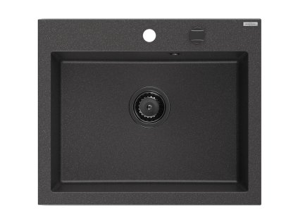 Granitový drez Mexen Elix s 1 misou 600 x 500 mm, čierny bodkovaný, čierny sifón - 6525601005-76-B
