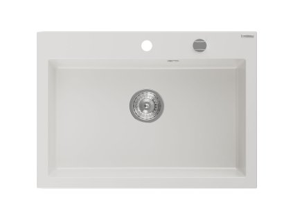 Granitový drez Mexen Elix s 1 misou, 700 x 500 mm, biely, chrómový sifón - 6526701005-20